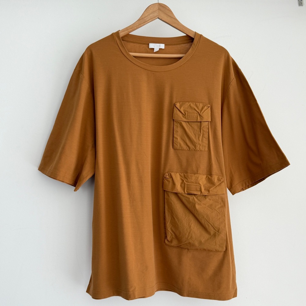 COS Shirt Mens XL Tobacco Brown Cotton Oversized Utility Cargo Pocket Military